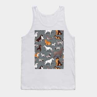 Origami doggie friends II // pattern // grey green linen texture background paper dogs Tank Top